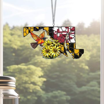 Discover Maryland Black-eyed Susan and Flower Baltimore Oriole Bird Stained Glass Suncatcher Acrylic Haning Window TPT1035ASv2n