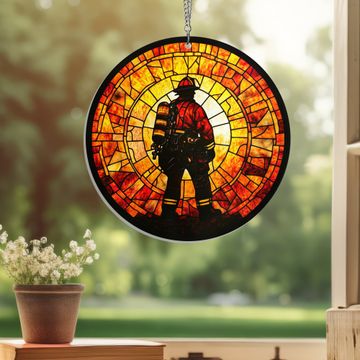 Discover Firefighter Suncatcher 9/11 Memorial Acrylic Hanging Decor, Never Forget Hero Ornament, Patriotic Fireman Window Decoration For Patriot Day Tribute