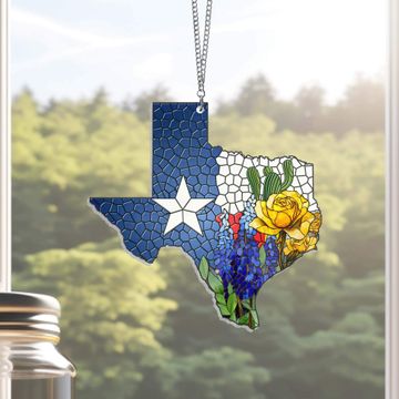 Discover Texas Bluebonnet and Yellow Rose of Texas Suncatcher Acrylic Hanging