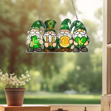 Discover Irish Gnomes Lucky Shamrock Saint Patrick's Day Acrylic Suncatcher Hanging
