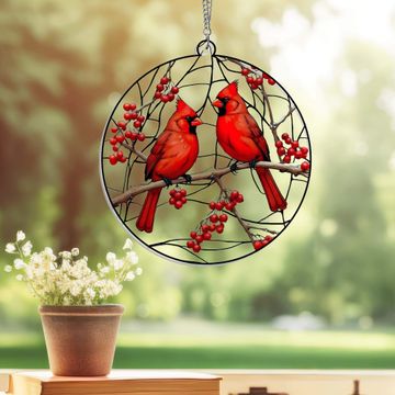 Discover Cardinals On Red Berry Tree, Christmas Memorial Cardinal Suncatcher Acrylic Hanging