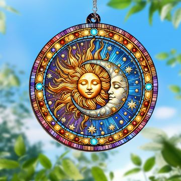 Discover Sun and Moon Hippie 2 Layered Hanging Suncatcher