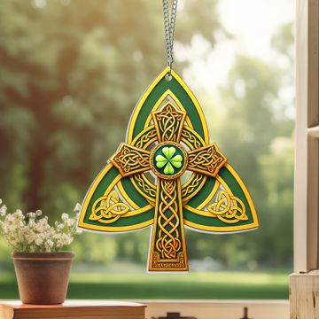 Discover Irish Shamrock Celtic Knot Cross St. Patrick's Day Window Suncatcher