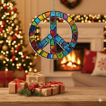 Discover Peace & Love Christmas Ornament – Woodstock Hippie Acrylic Suncatcher, Retro Boho Holiday Decor Gift