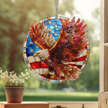 Discover Eagle USA Flag Suncatcher Acrylic Window Hanging