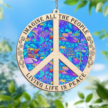 Discover Hippie Imagine Living Life In Peace Sign 2 Layered Hanging Suncatcher