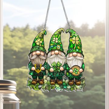 Discover Irish Gnomes Happy St. Patrick's Day Shamrock Acrylic Suncatcher Hanging