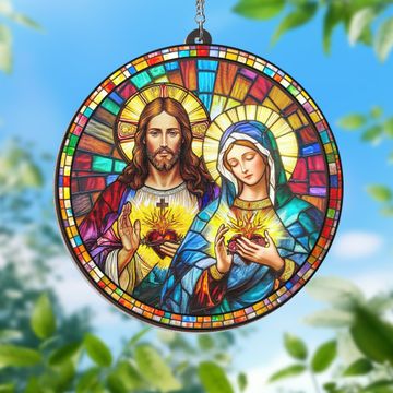 Discover Sacred Heart of Jesus & Immaculate Heart of Mary 2 Layered Hanging Suncatcher