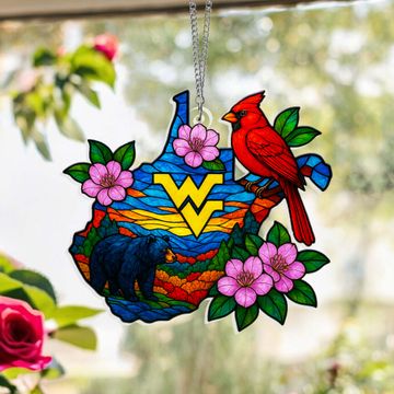 Discover West Virginia Cardinal Rhododendron Acrylic Suncatcher, WV Day Hanging Decor