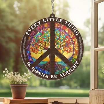 Discover Hippie Peace Sign Tree Of Life, Every Little Thing Alright Hippie 2 Layered Hanging Suncatcher