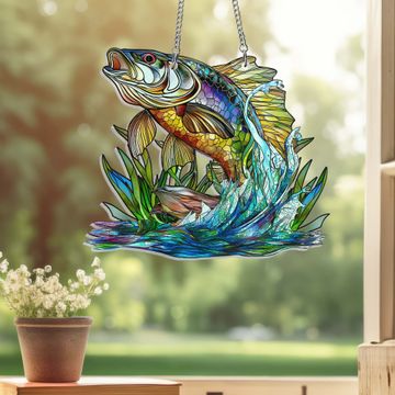 Discover Bass Fish Suncatcher Hanging Sign