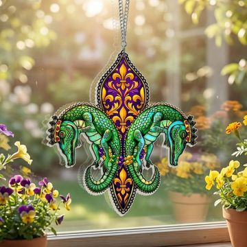 Discover NOLA Mardi Gras Suncatcher, Louisiana Fleur de Lis Alligator Acrylic Decor