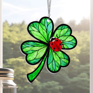 Discover Four Leaf Clover and Ladybug Acrylic Suncatcher Hanging Sign