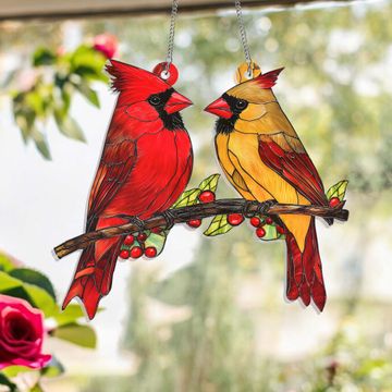 Discover Cardinals Suncatcher Gift - Acrylic Hanging Decor for Nature Lovers & Elegant Home Accents