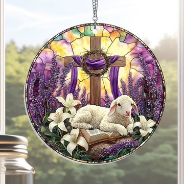 Discover Easter Christian Cross Lamb Acrylic Suncatcher Window Hanging