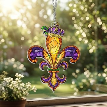 Discover Louisiana Fleur De Lis Suncatcher, Happy Mardi Gras Window Hanging Decor