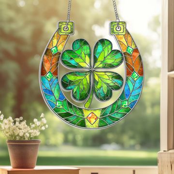 Discover Horseshoe Lucky Clover St. Patrick's Day Suncatcher Hanging Sign