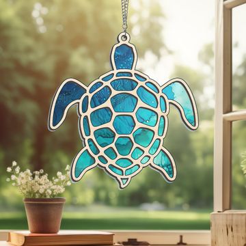 Discover Sea Turtle 2 Layered Hanging Suncatcher