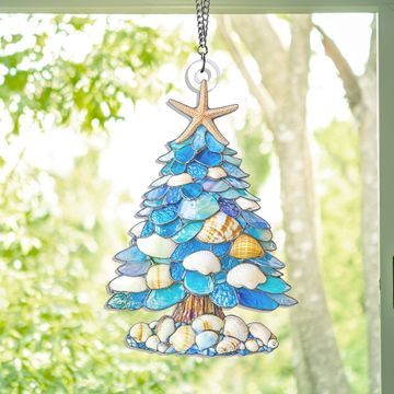 Discover Coastal Beach Christmas Tree Suncatcher Acrylic Hanging