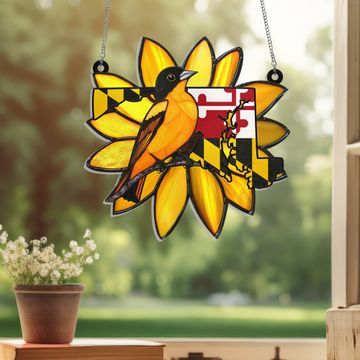 Discover Maryland Baltimore Oriole Bird Suncatcher - Acrylic Hanging Ornament - Perfect Gift for Bird Lovers & Maryland Pride