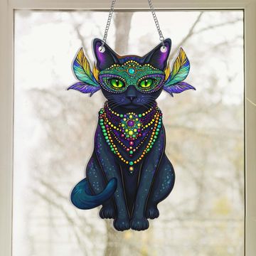 Discover Black Cat Mardi Gras Suncatcher Acrylic Hanging Sign