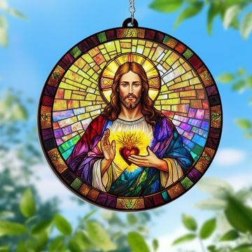 Discover Sacred Heart of Jesus Suncatcher - 2-Layered Hanging Acrylic Ornament - Meaningful Gift for Faith & Home Decor