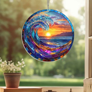 Discover Sea Wave Suncatcher Ocean Beach Acrylic Hanging Sign
