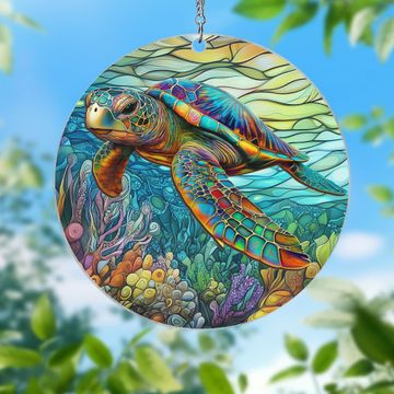 Discover Swimming Sea Turtle 2 Layered Hanging Suncatcher 3-Day Shipping