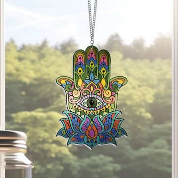 Discover Hamsa Hand Jewish Hanukkah Acrylic Suncatcher Hanging