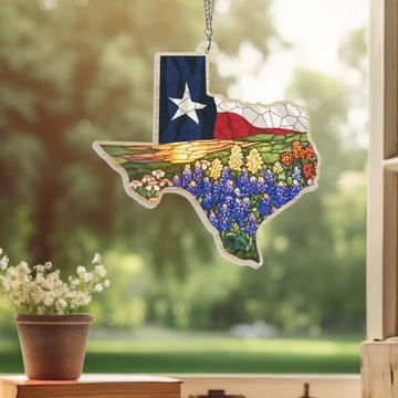 Discover Texas Flag and Bluebonnets Flower Suncatcher Acrylic Hanging