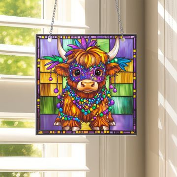 Discover Mardi Gras Highland Cow Acrylic Suncatcher Hanging