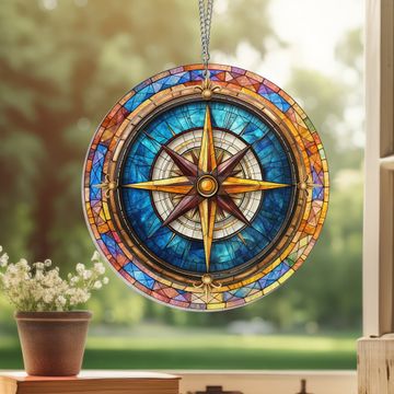 Discover Nautical Compass Acrylic Suncatcher Window Hanging