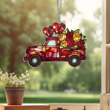 Discover Valentine’s Gifts Red Truck With Roses Acrylic Suncatcher Hanging Sign