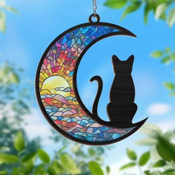 Discover Black Cat On The Moon 2 Layered Hanging Suncatcher