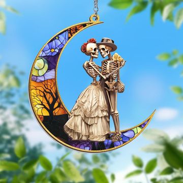Discover Halloween Skeleton Couple On The Moon Skull Lover 2 Layered Hanging Suncatcher