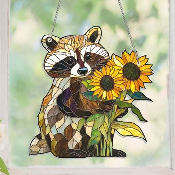 Discover Raccoon Sunflowers Suncatcher Acrylic Hanging Home DecorTQN4339AS