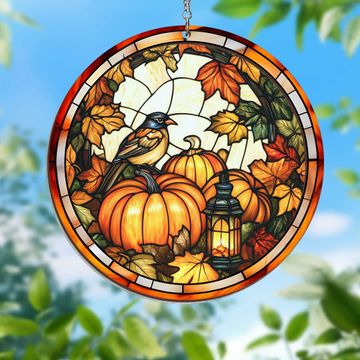 Discover Fall Pumpkins Thanksgiving Halloween 2 Layered Hanging Suncatcher