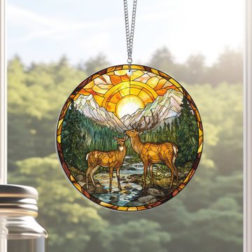 Discover Valentine’s Gifts Deer Couple in Forest Acrylic Suncatcher Hanging Sign