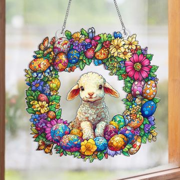 Discover Easter Lamb Wreath Easter Eggs Suncatcher Acrylic Window Hangings