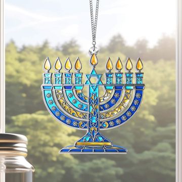 Discover Hanukkah Menorah Suncatcher Hanging Sign