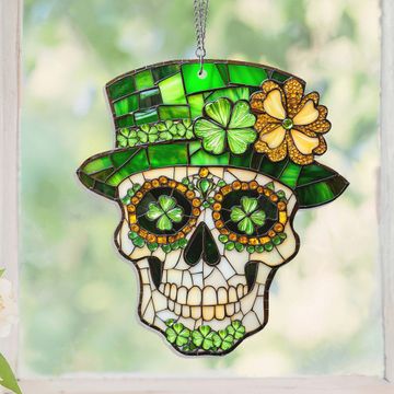 Discover Irish Decor Saint Patrick's Day Skull Acrylic Suncatcher Hanging Sign