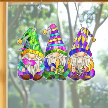 Discover Mardi Gras Gnomes Suncatcher Acrylic Hanging Sign