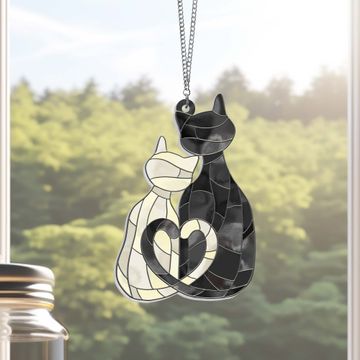 Discover Cat Couple Suncatcher, Cat Love Valentine Day Acrylic Hanging Sign Decor