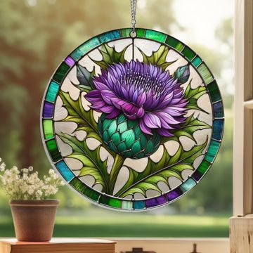 Discover Purple Thistles Flower Suncatcher Acrylic Hanging Sign