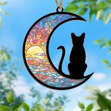 Discover Christmas Ornament, Black Cat On The Moon Suncatcher Ornament