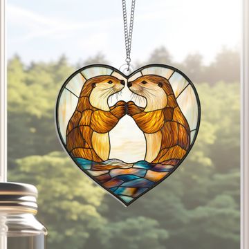 Discover Valentine's Day Gifts Otter Couple Acrylic Suncatcher Hanging Sign