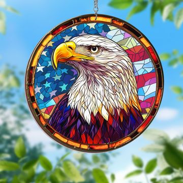 Discover Christmas Ornament, Patriotic America Eagle 2 Layered Hanging Suncatcher