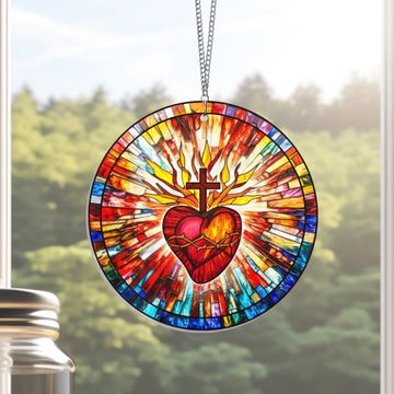 Discover Christian Cross, Sacred Heart of Jesus Suncatcher Acrylic Hanging