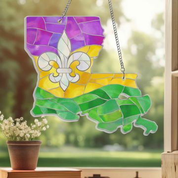 Discover Louisiana Map Mardi Gras Fleur De Lis Suncatcher Acrylic Hanging