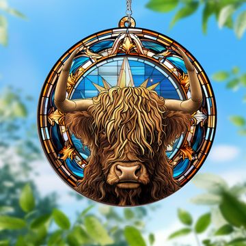 Discover Highland Cattle 2 Layered Hanging Suncatcher